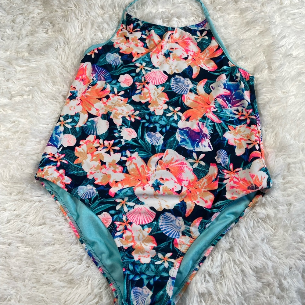 Ideology Girls Swimsuit one piece sz large Hawaiian floral swimwear bathing suit